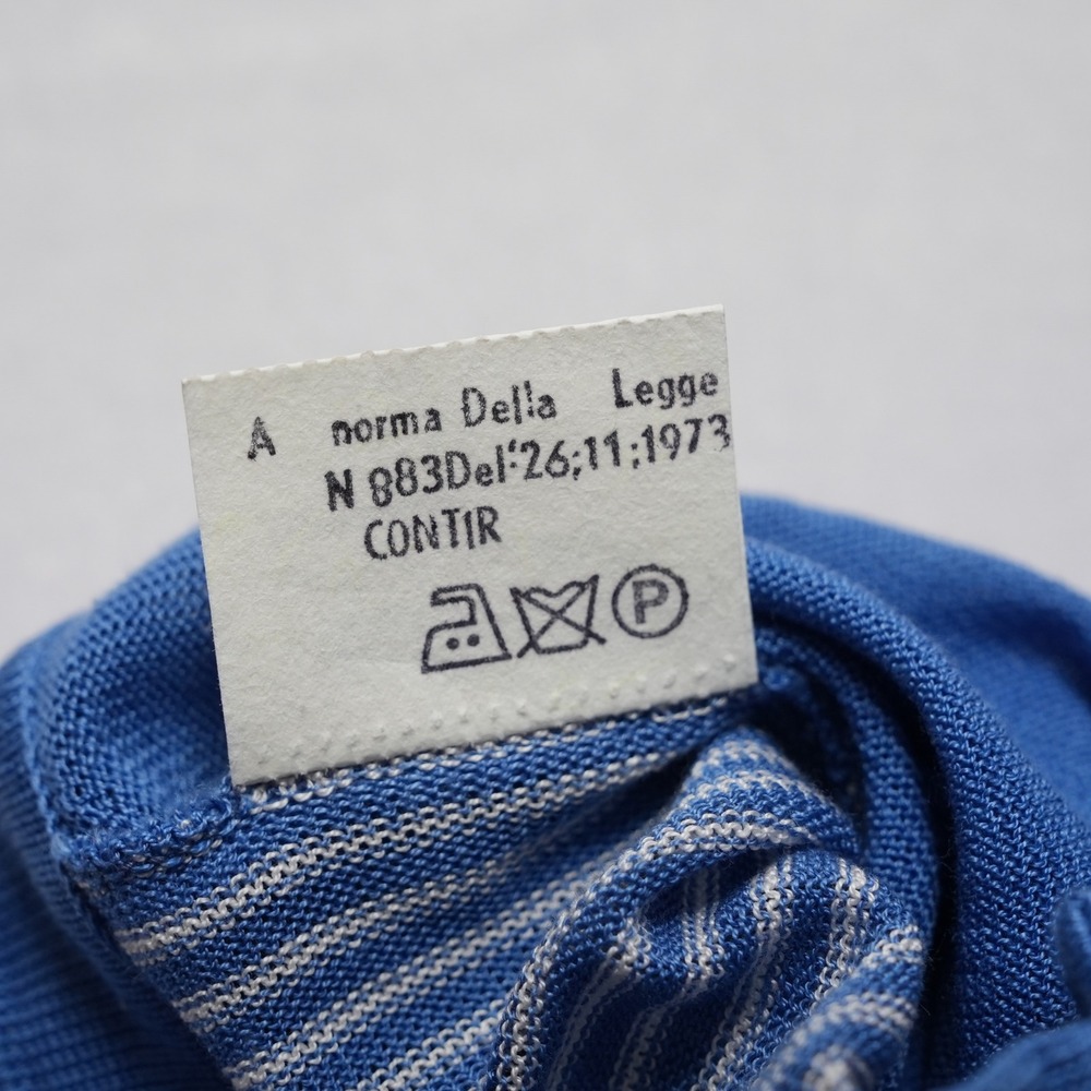 Vintage Modigliani Knit Polo Shirt Mens 48 Blue Striped Made in Italy 90s Retro - Picture 14 of 16